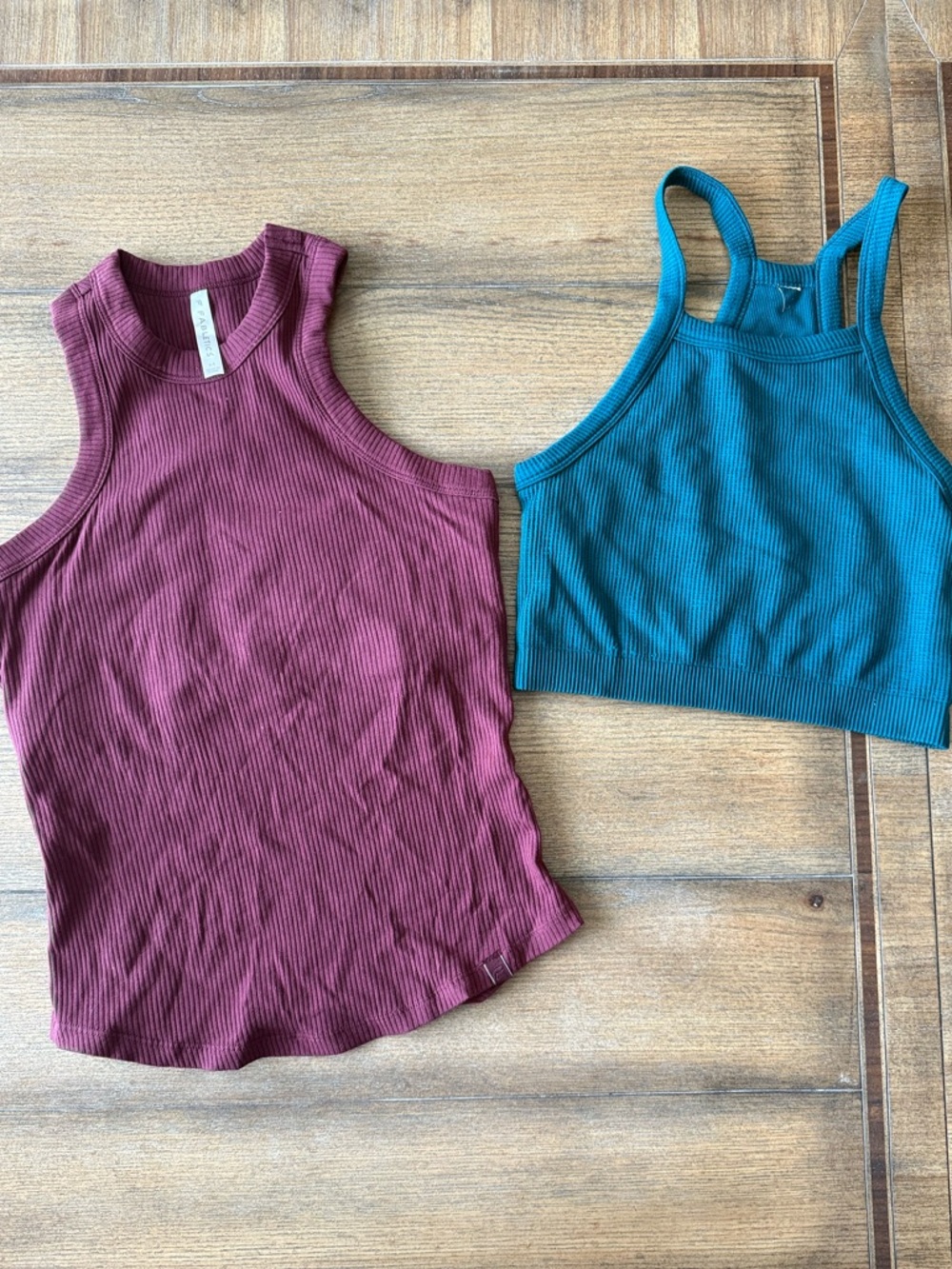 Fabletics Ribbed Tank & Cropped Racerback Set - Burgundy & Teal